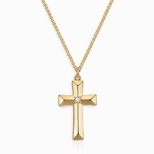 14K Gold Stereoscopic Cross Necklace Dainty Faith Pendant CZ Religious 22” Chain